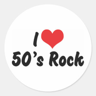 Adesivo Redondo Eu Amo Música Rock dos Anos 50