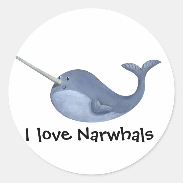 Adesivo Redondo Eu amo Narwhals (Frente)
