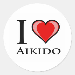Adesivo Redondo Eu amo o Aikido
