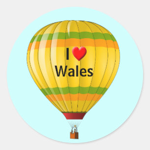 Adesivo Redondo Eu amo o balão de ar quente do Wales