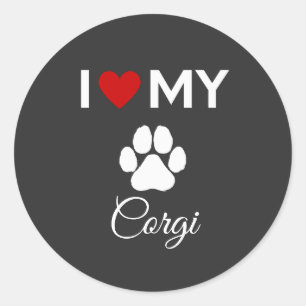 Adesivo Redondo Eu amo o meu texto personalizado para o cão Corgi