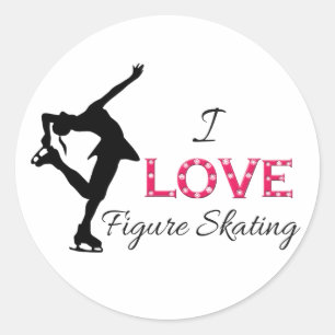 Adesivo Redondo EU AMO o patinagem artística, os flocos de neve &