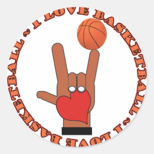 ADESIVO REDONDO EU AMO O SINAL DO ASL DO BASQUETEBOL