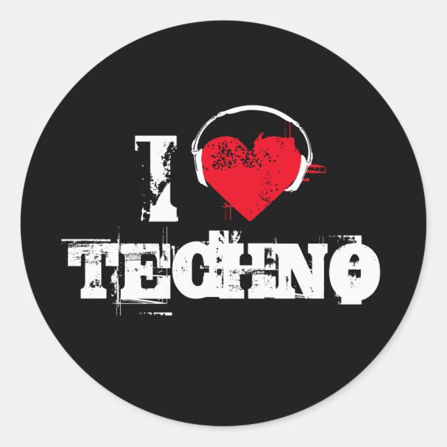 Adesivo Redondo Eu amo o techno (Frente)