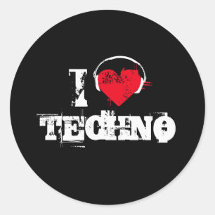 Adesivo Redondo Eu amo o techno