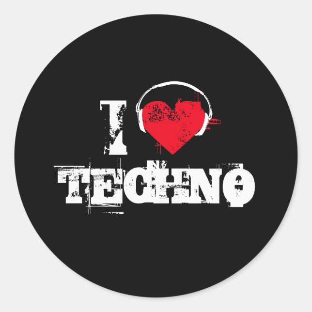 Adesivo Redondo Eu amo o techno (Frente)