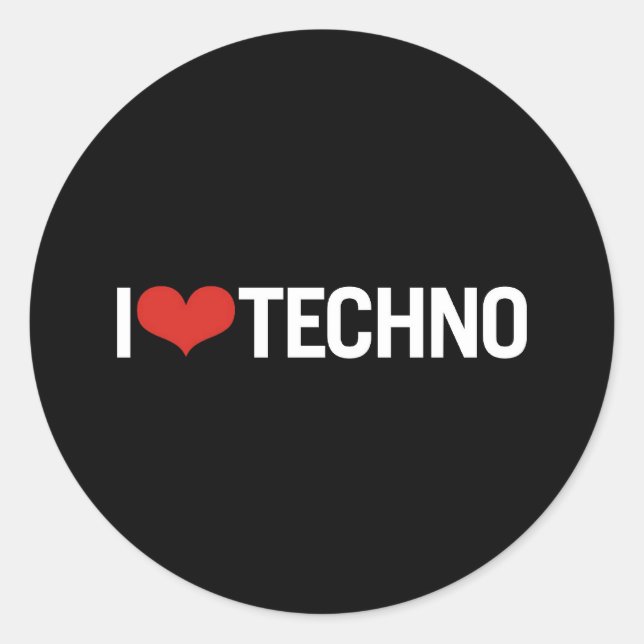 Adesivo Redondo Eu amo o Techno (Frente)