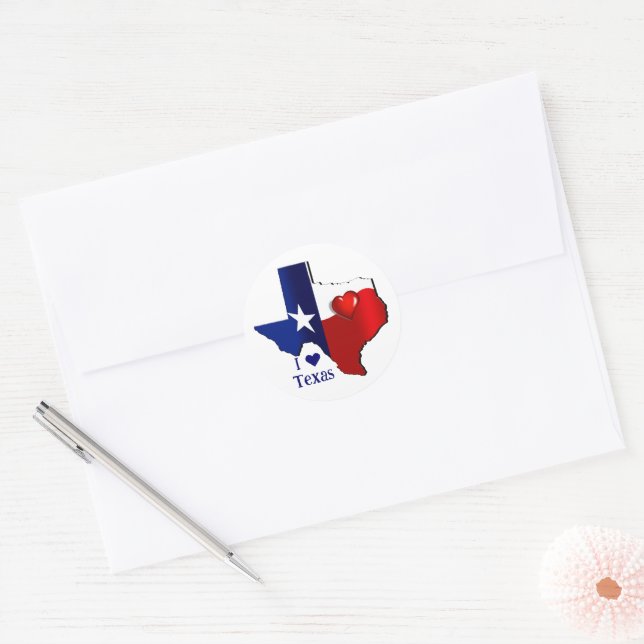 Adesivo Redondo Eu amo o Texas (Envelope)