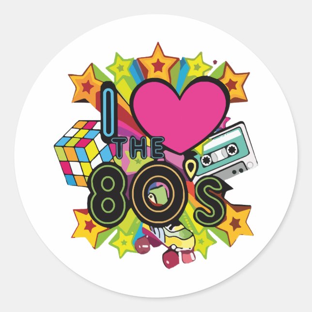 Adesivo Redondo eu amo os anos 80 (Frente)