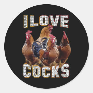 Adesivo Redondo Eu Amo Os Engraçados Roosters Memorizam Amantes De