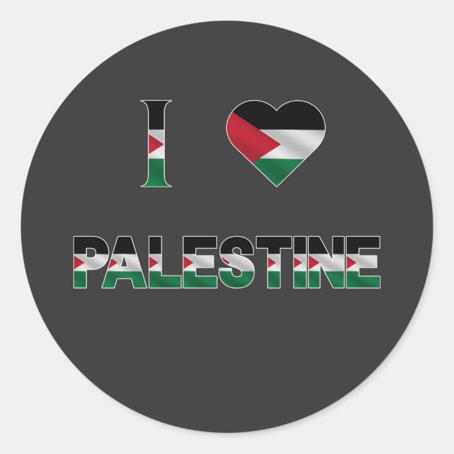 Adesivo Redondo Eu Amo Palestina Sinalizador Coração Liberdade (Frente)