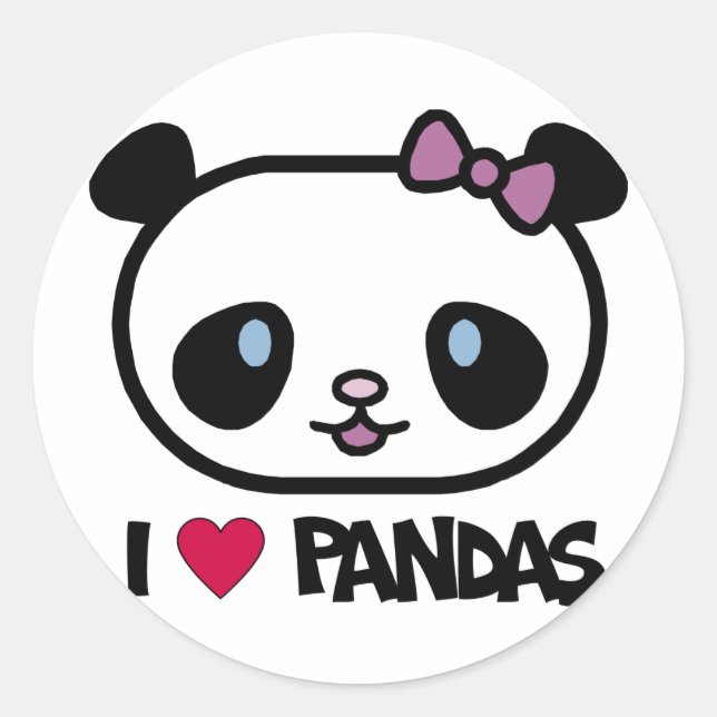 Adesivo Redondo Eu Amo Pandas (Frente)