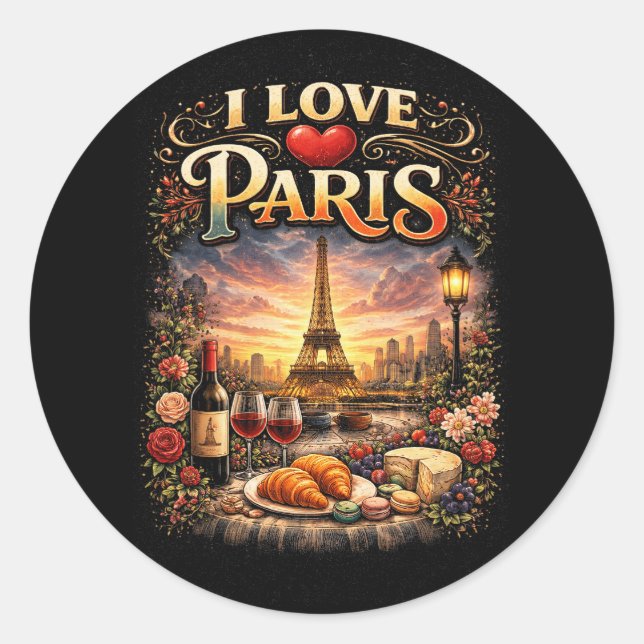 Adesivo Redondo Eu Amo Paris (Frente)