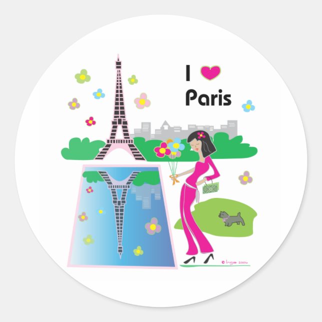 Adesivo Redondo Eu amo Paris, França (Frente)