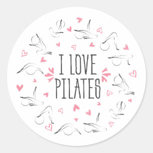 Adesivo Redondo EU AMO PILATES Pilatos Possui em forma de círculo