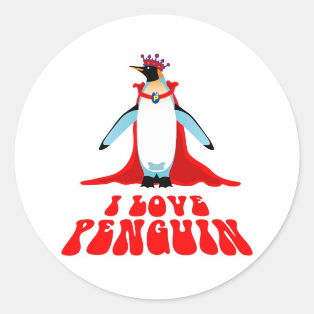Adesivo Redondo Eu Amo Pinguim (Frente)