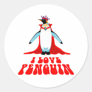 Adesivo Redondo Eu Amo Pinguim