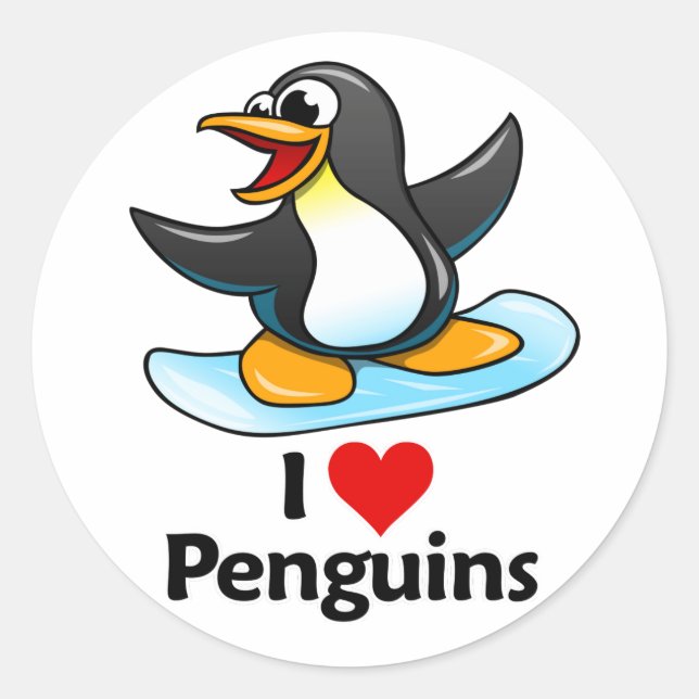 Adesivo Redondo Eu Amo Pinguins (Frente)