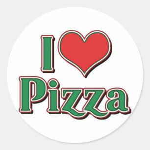 Adesivo Redondo Eu Amo Pizza Coração