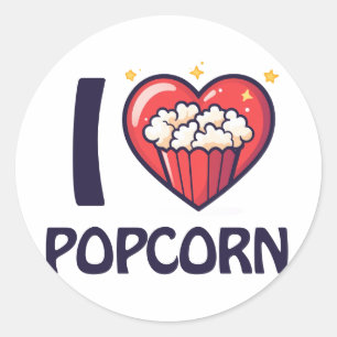 Adesivo Redondo Eu amo Popcorn