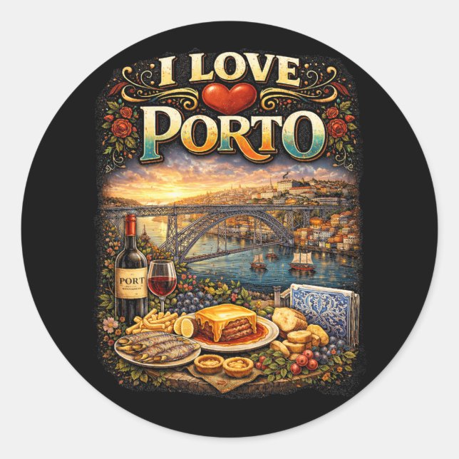 Adesivo Redondo Eu Amo Porto (Frente)