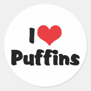 Adesivo Redondo Eu Amo Puffins de Coração
