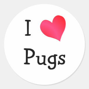 Adesivo Redondo Eu amo Pugs