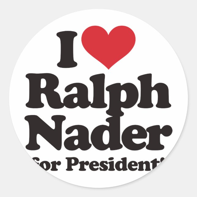 Adesivo Redondo Eu amo Ralph Nader para presidente (Frente)