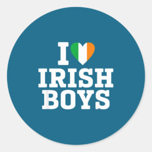 Adesivo Redondo Eu Amo Rapazes Irlandeses Bandeira da Irlanda Cora
