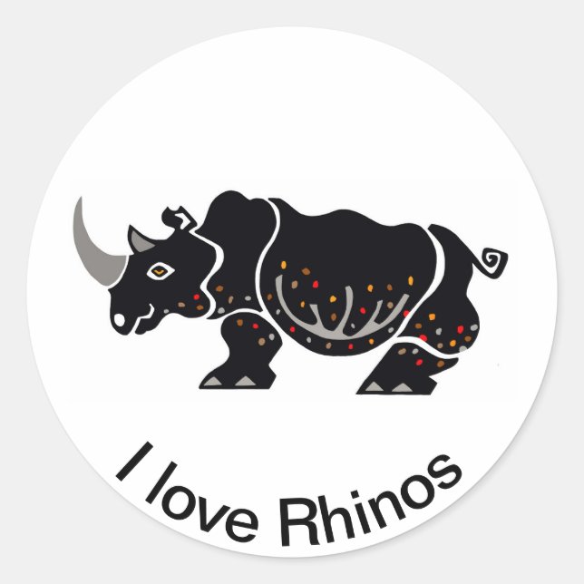 Adesivo Redondo Eu amo RHINOS - Vida selvagem africana - natureza  (Frente)