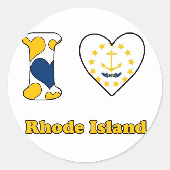 Adesivo Redondo Eu amo Rhode Island (Frente)