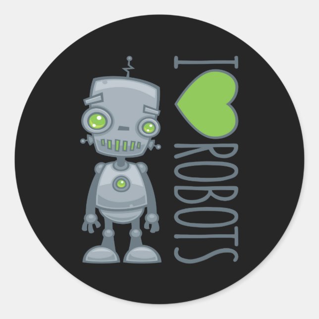 Adesivo Redondo Eu amo robôs (Frente)