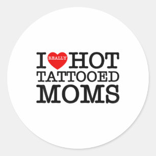 Adesivo Redondo Eu Amo Tatuagens Quentes Mães Coração Vermelho Eng