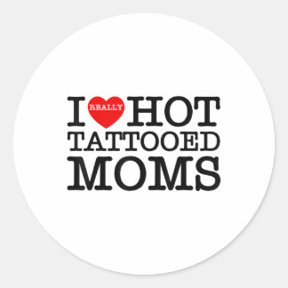 Adesivo Redondo Eu Amo Tatuagens Quentes Mães Coração Vermelho Eng