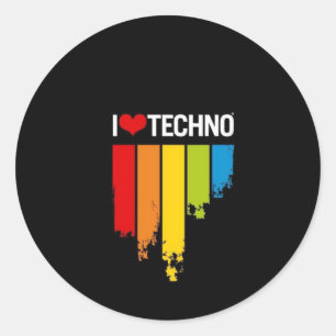 Adesivo Redondo Eu amo Techno