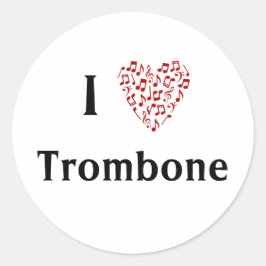 Adesivo Redondo Eu Amo Trombone Coração Vermelho de Notas Musicais