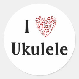 Adesivo Redondo Eu Amo Ukulele Coração Vermelho de Notas Musicais