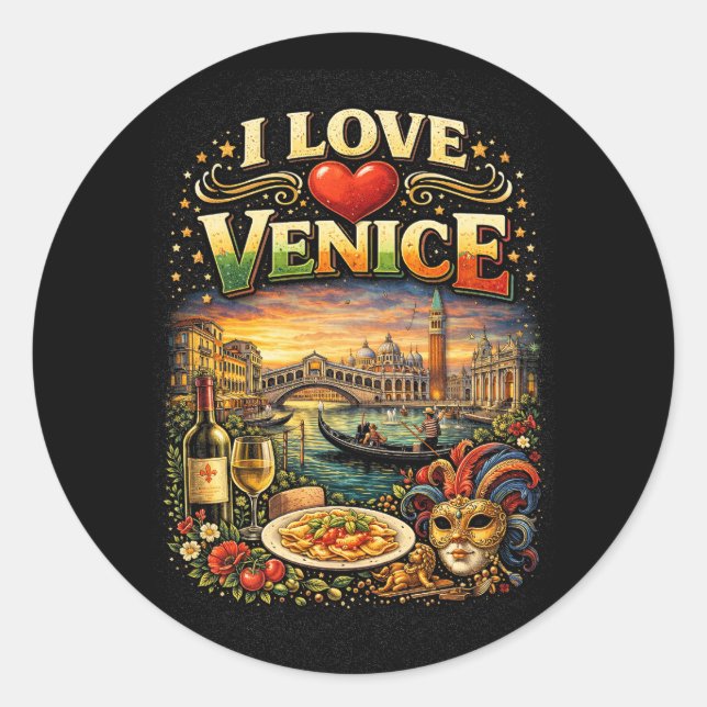 Adesivo Redondo Eu Amo Veneza (Frente)