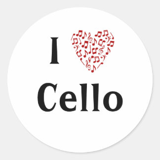 Adesivo Redondo Eu Amo Violoncelo Coração Vermelho de Notas Musica