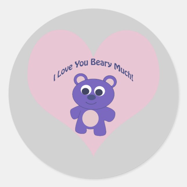 Adesivo Redondo Eu Amo Você Beber Muito Urso Roxo (Frente)