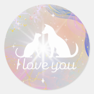 Adesivo Redondo "Eu Amo Você" Gato Duo Sticker