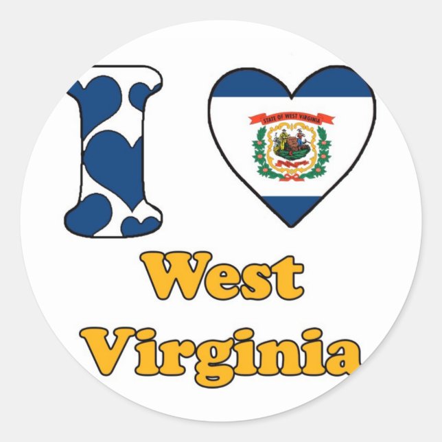 Adesivo Redondo Eu amo West Virginia (Frente)