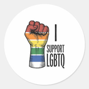 Adesivo Redondo Eu Apoio Camisa de Punho Orgulho Vintage LGBTQ Des