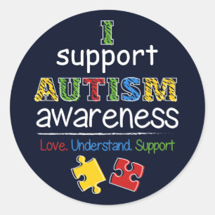 Adesivo Redondo Eu Apoio o Conhecimento do Autismo Amor Entendimen