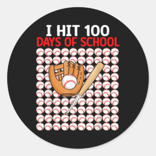 Adesivo Redondo Eu Atingi 100 Dias De Beisebol Da Escola Toddler