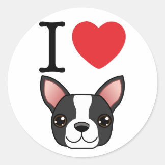 Adesivo Redondo Eu coração Boston Terriers