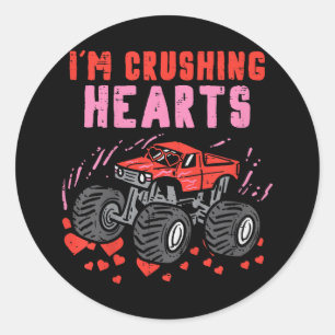 Adesivo Redondo Eu Crush Hearts Monster Truck Toddler Boys Valenti