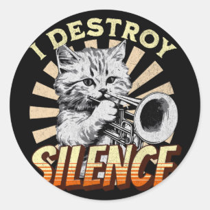 Adesivo Redondo Eu Destruo Silêncio - Pet Cat Trumpeter Música M