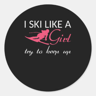 Adesivo Redondo Eu Esqui Como Uma Menina Menininha esquiando amant