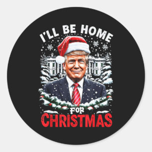 Adesivo Redondo Eu Estarei em Casa no Natal Patriótico Trump Xmas 
